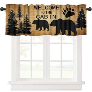 Welcome to the Cabin Bear Valance Curtain - Black on Brown